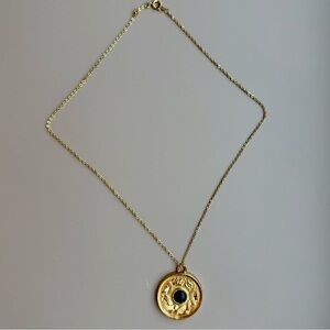 Vintage Ornate Art Deco Gold Onyx Dragon Snake Medallion Necklace. 1970’s era